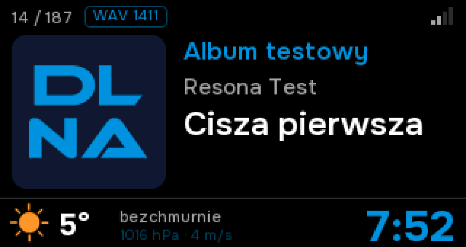 Album z serwera DLNA na wyświetlaczu radia Resona OS