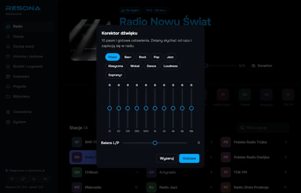 Korektor 10-pasmowy w panelu Resona OS